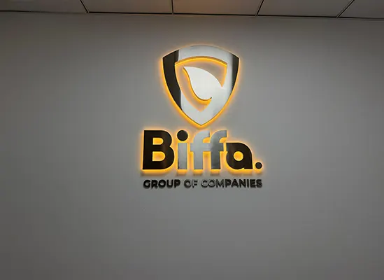 Backlit sign with lit letters