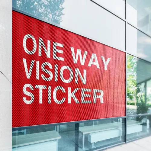 One-way vision window sticker on a storefront in Abu Dhabi